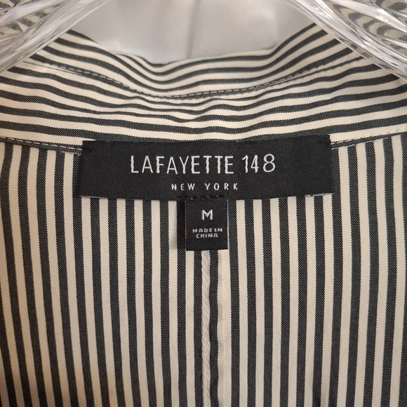 Lafayette 148 New York Black and White Striped Blouse M - Picture 5 of 6